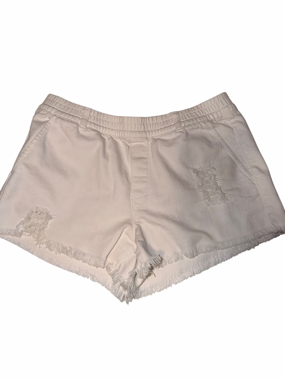 aerie Cream Frayed Hem Distressed Jean Shorts